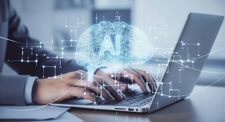 artificial intelligence ai brain concept on laptop for future technology and machine learning use