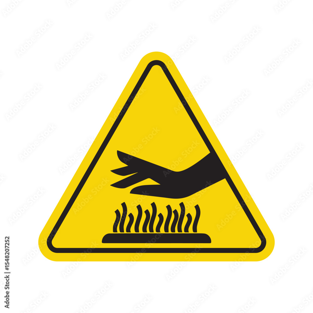warning sign symbol hand hazard heat surface caution safety danger hot ...