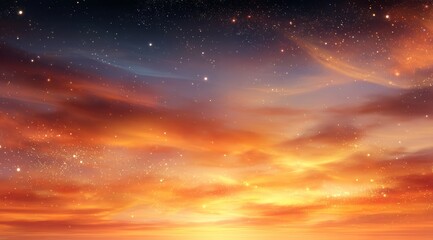 Wall Mural - Stunning celestial sunset with vibrant orange hues and starry sky