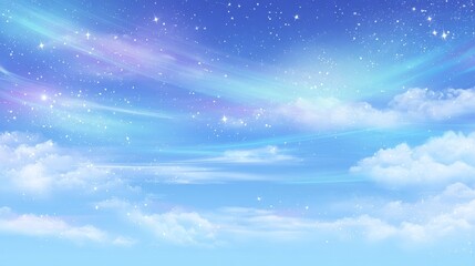 Wall Mural - Dreamy sky with stars, clouds, and aurora borealis under night sky