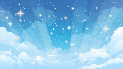 Wall Mural - Dreamy sky with shining stars and radiant clouds under moonlit night