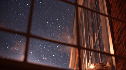 Wall Mural - Starry night sky viewed through window reflections