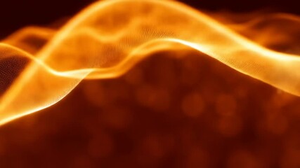 Glowing golden abstract waves with particle dots background design
