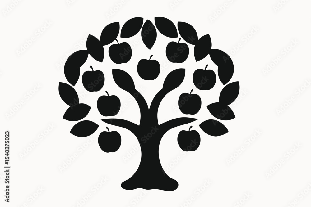 Apple Tree Illustration Simple Black and White Design Stock Vector ...