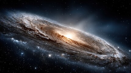 Wall Mural - a breathtaking spiral galaxy showcases a radiant core, surrounded by swirling stars and cosmic dust 