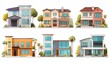 © Akash - Premium image of diverse collection of modern residential homes in a sunny neighborhood. Set of png on white background.