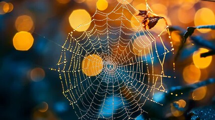 Morning Dew on Spiderweb in Nature Closeup