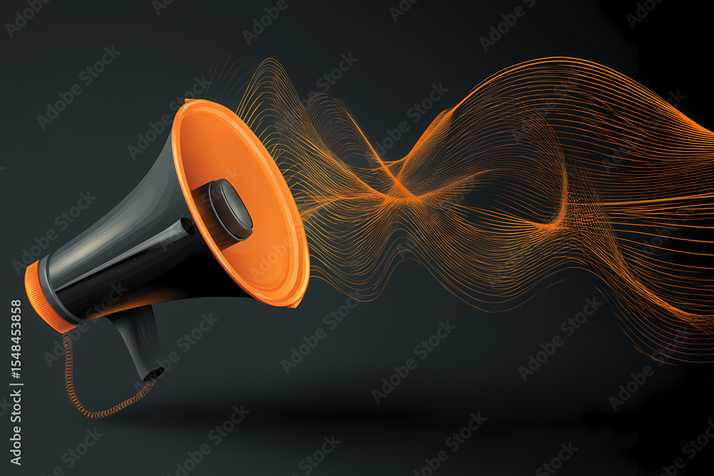 Dynamic Megaphone Dynamic megaphone with sound waves vector logo in orange and black ...