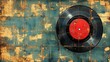 © liu - Vintage Vinyl Record on Distressed Teal Industrial Background: Music Theme Design Element for Retro Posters, Album Covers and Texture Decor