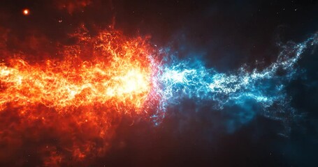 Wall Mural - fiery and icy cosmic clouds collide in a nebula, stars scattered across the dark expanse.