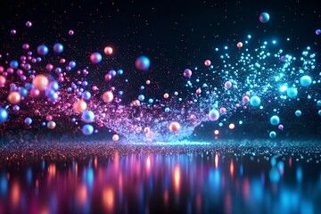 Wall Mural - Abstract digital art of glowing spheres and sparkling dust in vibrant energy motion