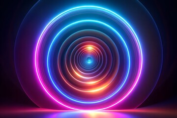 Wall Mural - abstract neon circular light patterns with glowing colorful circles in dynamic design
