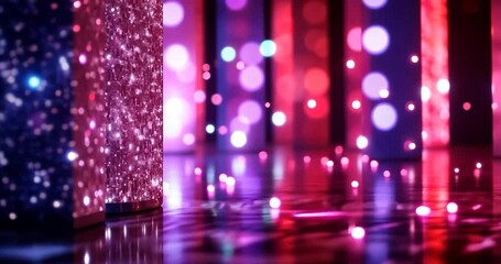 Wall Mural - glowing cube in a vibrant, colorful bokeh background.