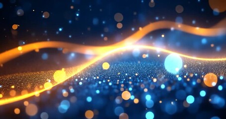 Wall Mural - Abstract blue and orange glowing particles wave.