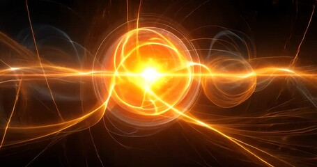 Wall Mural - abstract glowing sphere with energy lines and particles on black background.