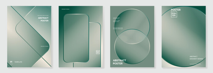 Wall Mural - Modern gradient liquid glass poster background vector set.Cover template with perspective geometric prism shape. Ideal design for social media, cover, banner, wallpaper, promotion, ads.