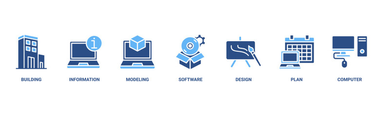 bim banner web icon vector illustration concept for building information modeling with icon of build