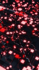 Wall Mural - abstract digital circuit pattern with glowing red lights and dark background. 3d render of futuristi