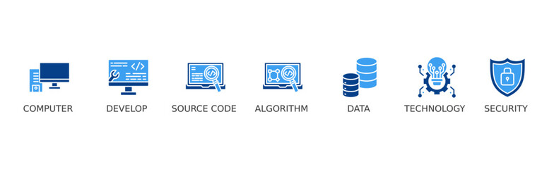 Programming banner web icon vector illustration concept with icon of computer, develop, source code, algorithm, data, technology and security