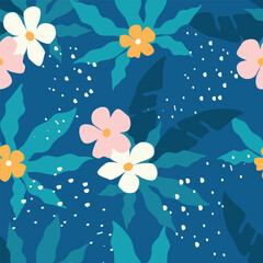 Wall Mural - vector seamless pattern with flowers and palm leaves