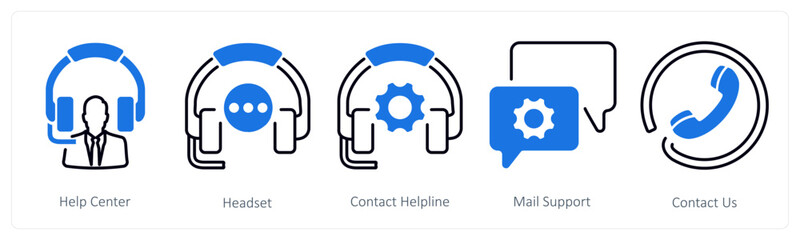 Wall Mural - a set of 5 mix icons as help center, headset, contact helpline