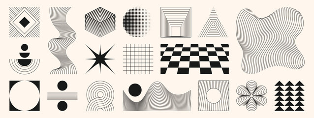 Wall Mural - abstract minimal element mid century vector set. aesthetic contemporary stripe line art, geometric s