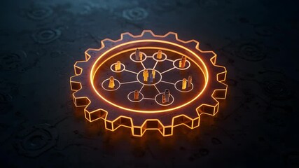 Canvas Print - glowing gear network symbolizing digital connection teamwork collaboration on dark textured surface