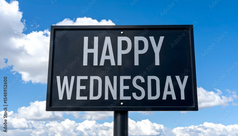 Working Wednesday Sign Wednesday Sign White Letters Against Blue Cloudy Sky. Happy Wednesday ...