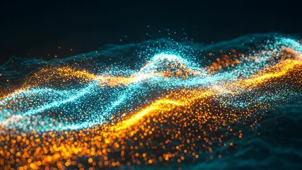 Wall Mural - Dynamic Swirling Orange and Blue Glowing Particles Abstract Motion Background