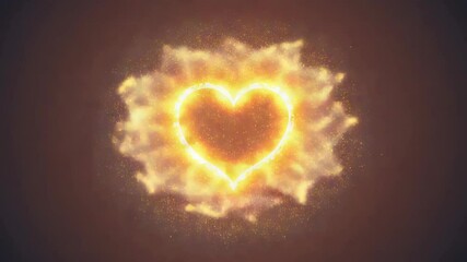Wall Mural - radiant glowing heart animation with flowing particles on warm brown backdrop