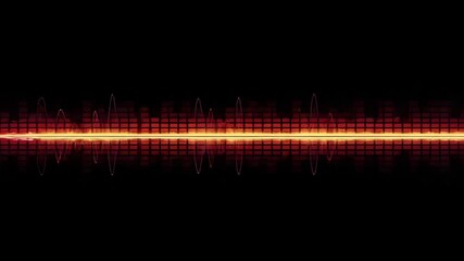 Wall Mural - vibrant orange waveform audio spectrum analyzer with red equalizer bars on black background