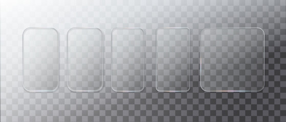 Glass frame isolated on transparent background. Vector Plastic screen display, Blank glass bar or panel for your design. UI UX Glass Screen of Mobile Smartphone Device.
