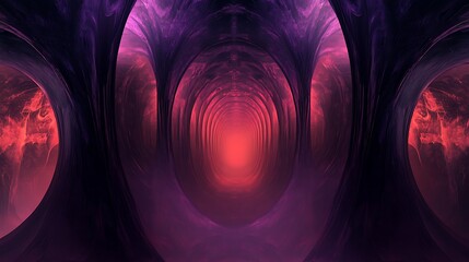 Wall Mural - Abstract fractal tunnel in purple and red tones, creating a mesmerizing journey effect, ideal for backgrounds