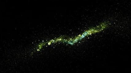 Wall Mural - Abstract Yellow and Blue Glowing Particles Stream on Black Background with Energy and Depth