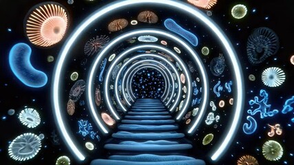 Wall Mural - Abstract glowing tunnel with organic shapes