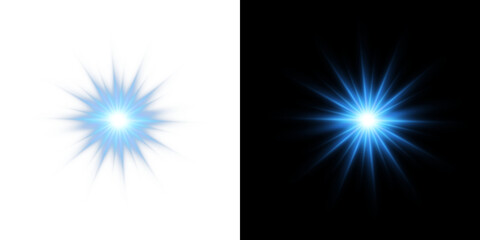 Wall Mural - futuristic blue light png with transparent highlights, glow, sun rays and bokeh sparks. radiant star