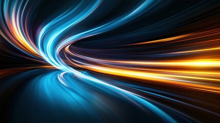 Canvas Print - an abstract depiction of vibrant blue and orange light trails on a dark background creates a dynamic