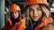 © Larisa AI - Portrait of two confident women wearing safety gear and helmets, embodying strength and professionalism on a construction site, promoting empowerment in the workforce.