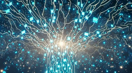 Wall Mural - digital tree of connection: a mesmerizing digital representation of a tree, its branches and leaves 