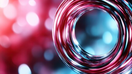 Wall Mural - an abstract circular shape featuring shiny metallic textures and vibrant hues of red and blue, creat