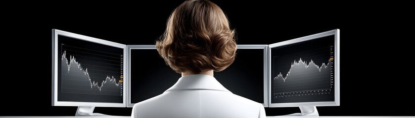 Wall Mural - editorial image of a financial advisor analyzing market data on multiple screens, editorial photogra