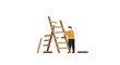 © Maureen - Man attempting to fix a broken ladder - problem solving and repair concept vector illustration