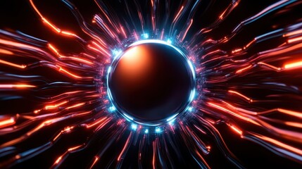 Wall Mural - an abstract representation of a glowing sphere surrounded by vibrant electric tendrils that pulse wi