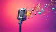© Crocodile - Microphone with musical symnols. Beautiful and attractive image of microphone.