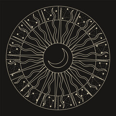 Wall Mural - vector illustration set of moon phases. different stages of moonlight activity in vintage engraving 