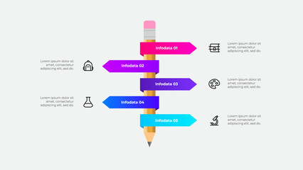 Wall Mural - pencil infographic with step markers and icons, ideal for presentations and educational materials. b