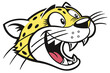 © Lovely - A cartoon cheetah head with yellow fur is laughing widely on a white backdrop