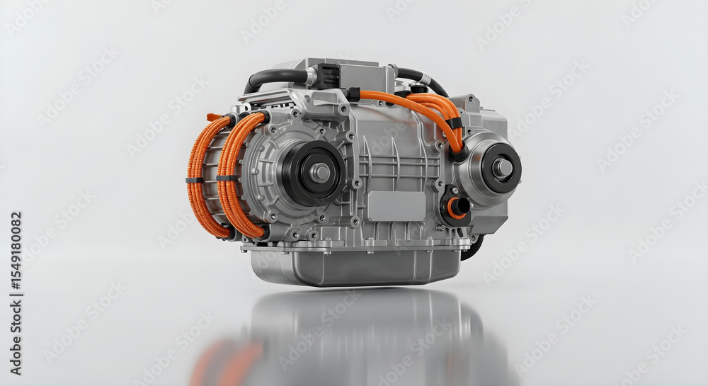 High-res product shot of unbranded electric car motor with copper ...