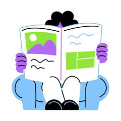 Canvas Print - A flat style illustration showing a person reading newspaper 