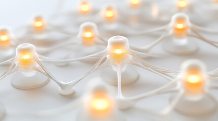 Interconnected Nodes with Glowing Centers Forming a Network Structure